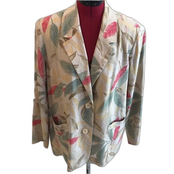 Alfred Dunner Blazer Women's Size 12 Floral Linen Blend Long Sleeves One-button - Picture 1 of 9